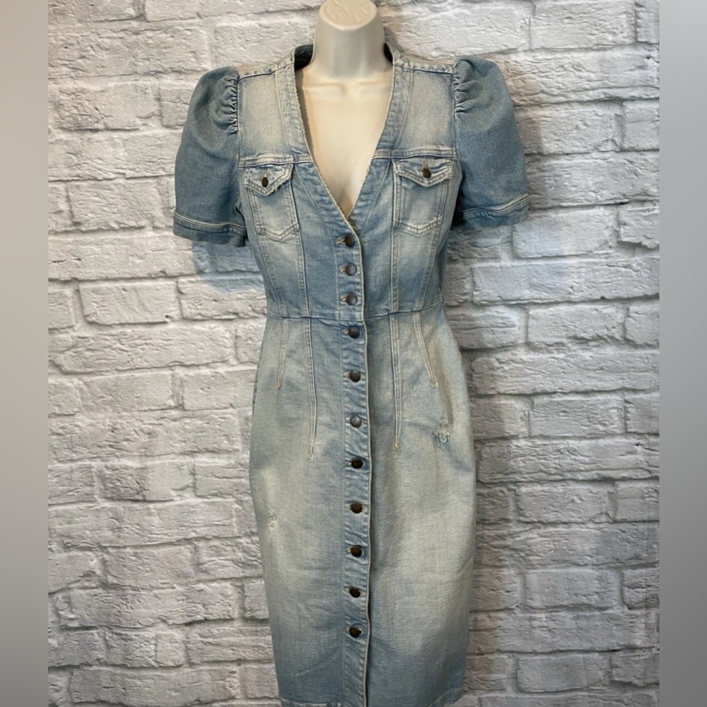 NWT Retrofete Annie Dress Light Blue Denim Distressed Sz S MSRP $495 - Picture 6 of 10